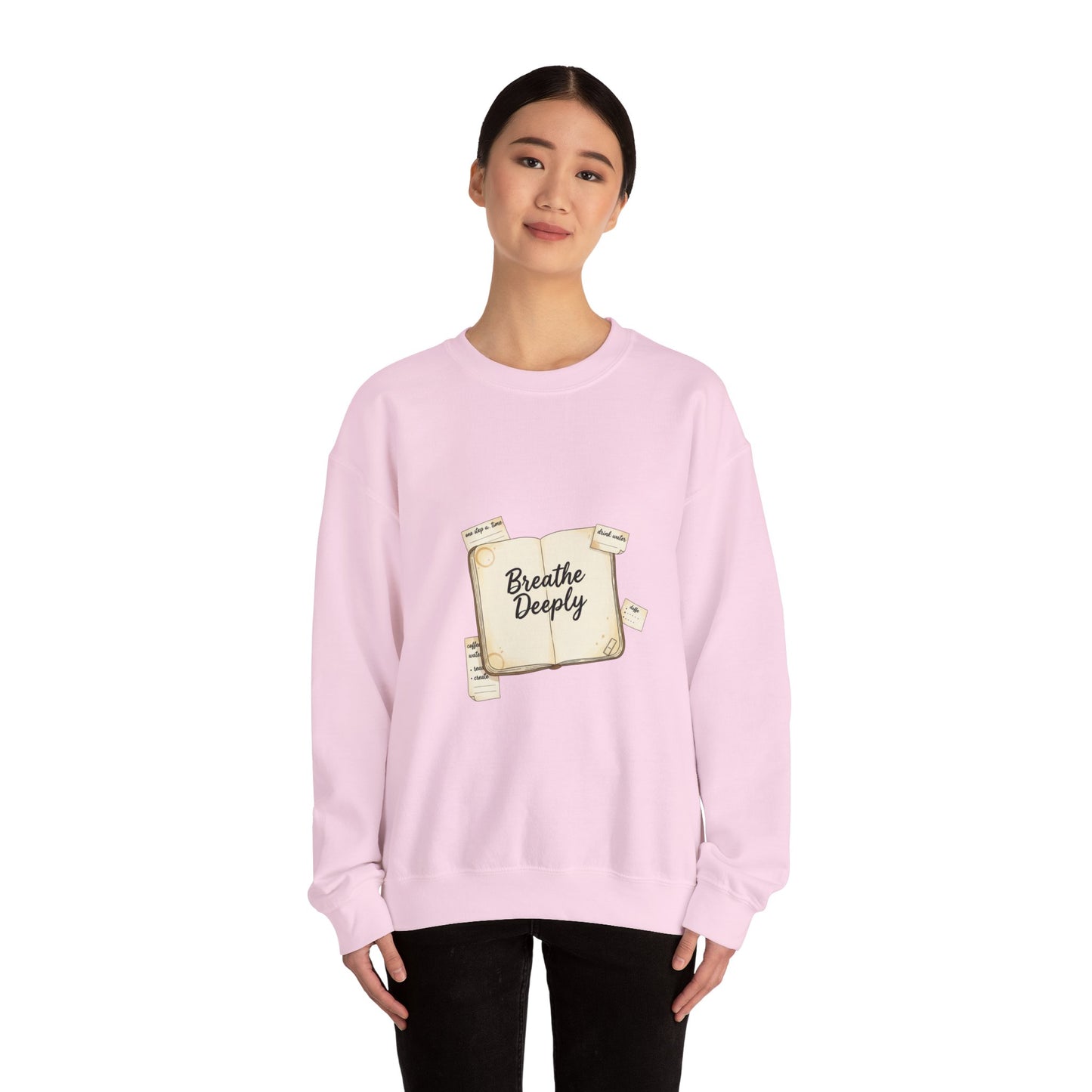 Breathe Deeply note to self Sweatshirt | paper note graphic, handwritten reminder