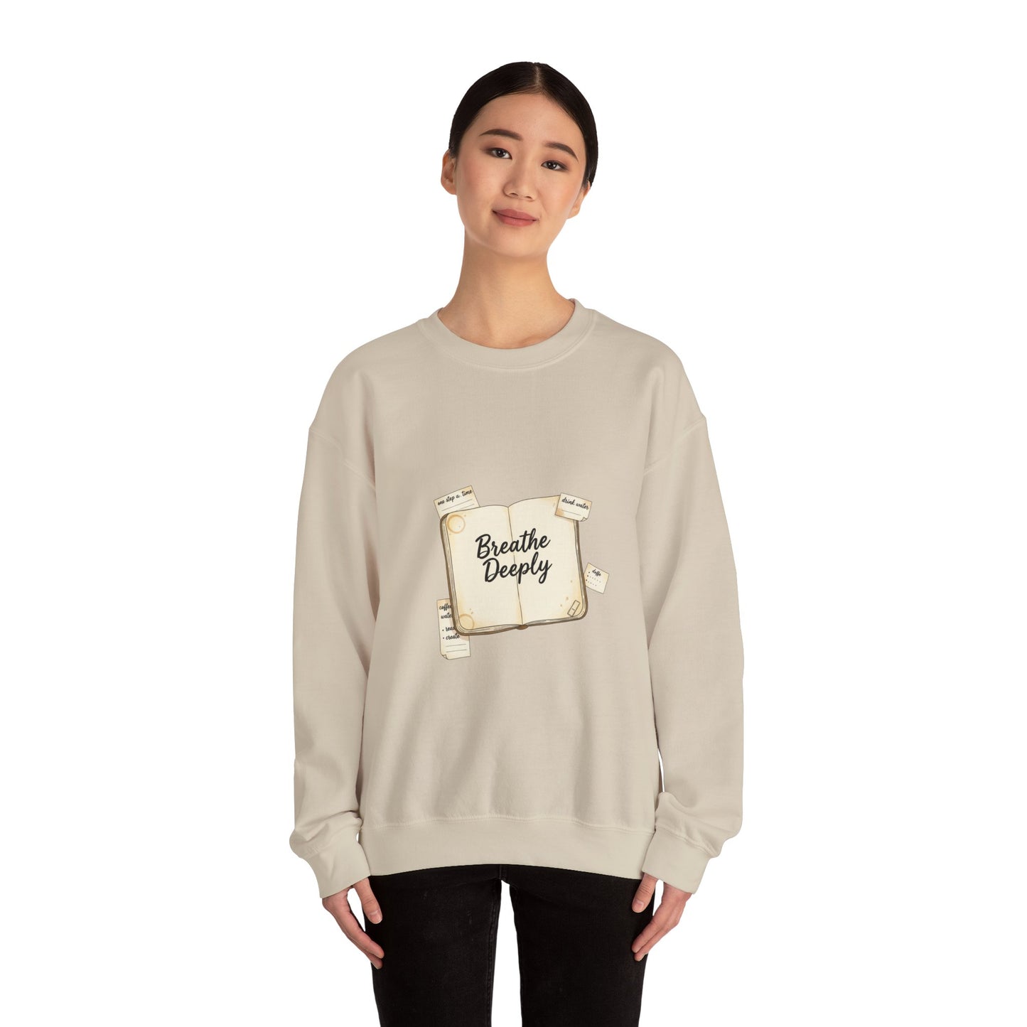 Breathe Deeply note to self Sweatshirt | paper note graphic, handwritten reminder