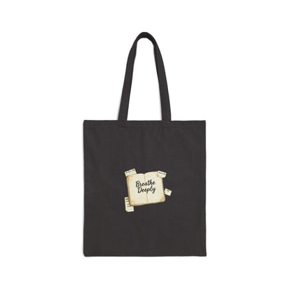 Breathe Deeply note to self Tote | post‑it style handwritten reminder, analogue aesthetic