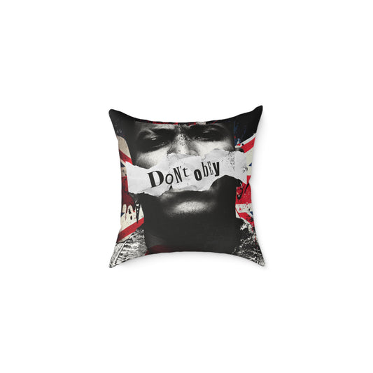 Square Poly Canvas Pillow — 'Don't Obey' Punk Union Jack Decorative Throw Pillow