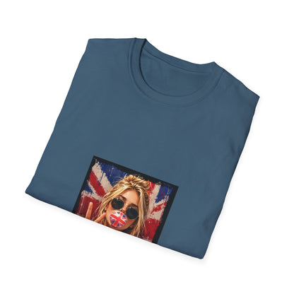Union Jack Pop Art T-Shirt — Girl with Sunglasses & Peace Sign Graphic Tee