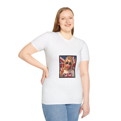 Union Jack Pop Art T-Shirt — Girl with Sunglasses & Peace Sign Graphic Tee