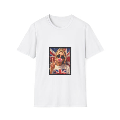 Union Jack Pop Art T-Shirt — Girl with Sunglasses & Peace Sign Graphic Tee