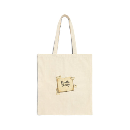 Breathe Deeply note to self Tote | post‑it style handwritten reminder, analogue aesthetic