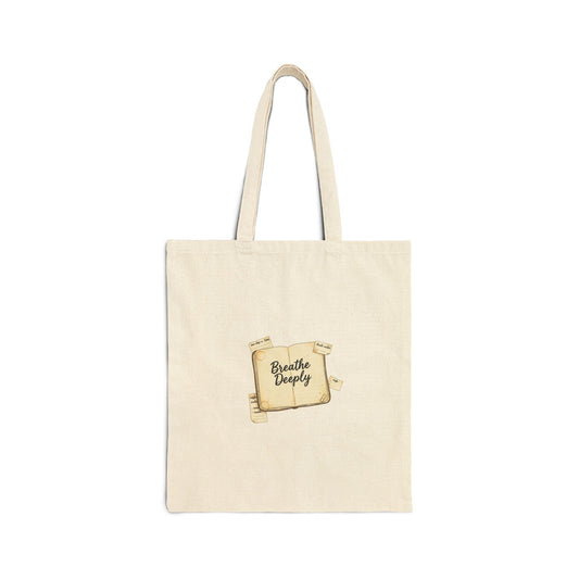 Breathe Deeply note to self Tote | post‑it style handwritten reminder, analogue aesthetic