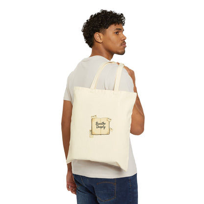 Breathe Deeply note to self Tote | post‑it style handwritten reminder, analogue aesthetic